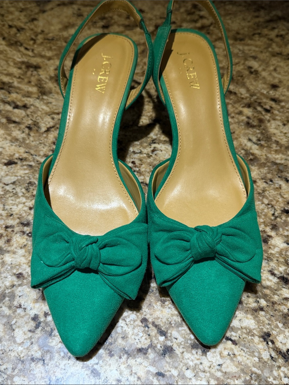 J. Crew Factory Kelly Green Bow Pointed-Toe Slingback Kitten Heel Pumps - Picture 4 of 13